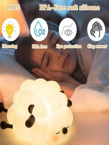 1 pieza Lámpara de noche para decoración de dormitorio infantil, linda lámpara de iluminación LED con forma de oveja, lámpara de mesa decorativa, lámpara de escritorio, luz de animal con sensor para dormitorio, regulable, 3 modos de color cálido, lámpara de mesita de noche/compañero de sueño cómodo y artístico, decoración encantadora para el dormitorio, luz LED perfecta para decoración de fiestas, control táctil de silicona, alimentada por USB, adecuada para habitación infantil, dormitorio, mesa