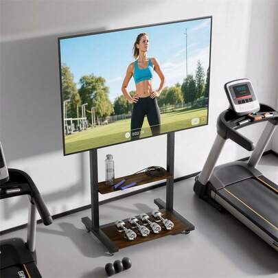 UNHO Rolling TV Stand With Shelves: TV Floor Stand For 40-100Inch LCD LED Screen, TV Cart Stand On Wheels With Height Adjustable, Max Loads 100KG