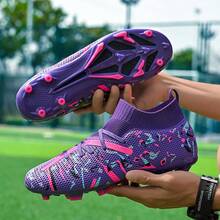 1 Pair Unisex Football/Soccer Shoes For Adults, Students, Teenagers, Suitable For Match, Training, Outdoor Sports, Lace-Up, Non-Slip, Wear-Resistant, With AG Long Studs And TF Short Studs - Purple - View 3