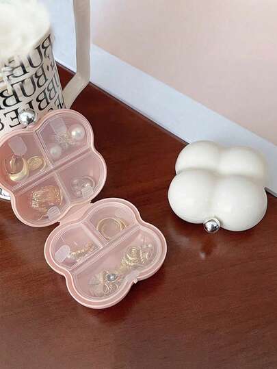 Cloud-Shaped Mini Jewelry Organizer Box - Portable Multi-Compartment Storage For Rings, Necklaces, Earrings & Bracelets With Secure Latch, Faux Pearl-Gloss Finish,Necklace Holder, Compact Design, Sturdy Construction, Ring Holder, Travel Essentials, Jewelry For Women Storage Organizer Travel Essentials Back To School Dormitory Storage Fall Decor