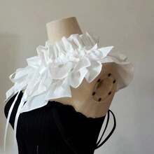 Womens Fake Ruffle Collar False Neck Collar Detachable Solid Color Tie-Up Front Ruched Dickey Collar - White - View 2