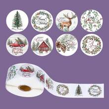 1500 szt. różnorodnych naklejek świątecznych w rolce, kolorowe etykiety samoprzylepne z papieru z napisami "Wesołych Świąt" i "Wesołych Świąt" do pakowania i zaklejania prezentów (1 rolka/500 szt., 3 rolki/1500 szt.)