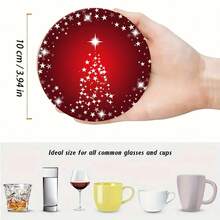 4/8pcs Christmas Square & Round Acrylic Coasters, Red Christmas Tree & Star Design, Non-Slip Heat-Resistant Drink Coasters For Home Decor, Holiday Gifts - Multicolor - View 7