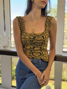 SQUARE TANK TOP SUMMER KNITTED WOMEN'S FASHION - 芥末蛇 - 查看 3