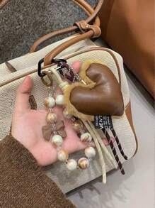 Yogodlns Pendentif en forme de cœur Maillard, accessoire porte-clés d'amour doux, tressage artisanal, cadeau de voyage, de vacances, de Noël, breloque de sac à la mode Y2K, convient pour les jeunes garçons, les jeunes filles, les étudiants, cadeau de la Saint-Valentin