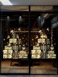 1PC/2PCS 金色圣诞花环礼物圣诞树，装饰贴纸，方便布置和拆卸，家居门窗商场装饰房间装饰墙面装饰墙贴墙贴 - 彩色 - 查看 9