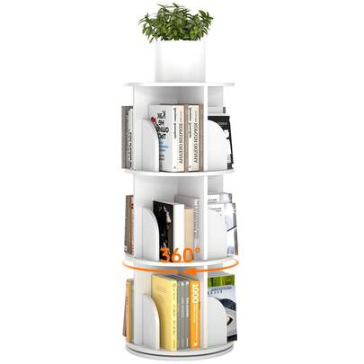 3-Tier Rotating Bookshelf, 360° Spinning Vertical Book Tower Organizer, Tall Lazy Susan Corner Bookcase For Adults, Space-Saving Round Storage Shelf For Living Room, Office, Or Study