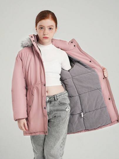 SOLOCOTE Girls' Thick Hooded Long Sleeve Zipper Front Padded Coat, Suitable For Winter Christmas Party, Padded Parka