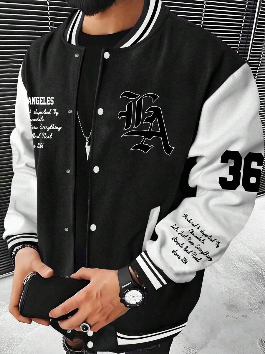 洛杉矶36号棒球队男女通用长袖夹克 - 超柔软面料，极致舒适，保暖性能可靠，适合寒冷天气，价格实惠，秋冬季必备 - 黑色 - 查看 1