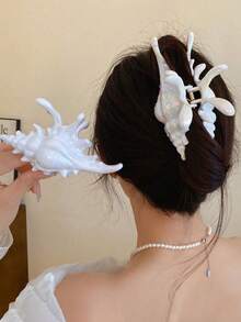 Pinza para el cabello con conchas marinas de colores, accesorio para el cabello de gran tamaño y antideslizante con estilo oceánico para vacaciones en la playa, elegante accesorio para el cabello tipo garra para mujeres, accesorio para peinado de ola oceánica semi-recogido para vacaciones en la playa, pasador de estilo bohemio, dulce y elegante de moda para mujeres