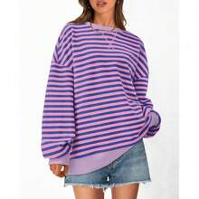 Womens Oversized Striped Sweatshirt Crewneck Long Sleeve Pullover Top Casual Y2K Spring Clothes 2026 Workout Shirt,Vacation Outfits Women,Valentine Outfits For Women,Street Photography - 藍色粉紅色 - 查看 2