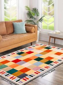 1 块彩色几何图案地毯，超细纤维短绒矩形地毯，易于护理和清洗，适用于客厅、走廊、床边、卧室、办公室、厨房、农舍家居装饰 - 彩色 - 查看 3