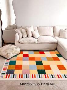 1 块彩色几何图案地毯，超细纤维短绒矩形地毯，易于护理和清洗，适用于客厅、走廊、床边、卧室、办公室、厨房、农舍家居装饰 - 彩色 - 查看 4