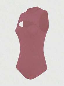 Women's Bodysuit With High Neck And Cutouts, Ideal For Summer Use - 玫瑰紅 - 查看 2