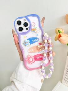 卡通花朵彩绘配饰，奶油纹理波浪边透明吊坠饰品，简约设计，兼容 手机壳/保护套，适用于 14、15 Pro Max、16 Pro Max、11、12、13、16、15、16 Plus、16 Pro Max、Galaxy - 彩色 - 查看 2