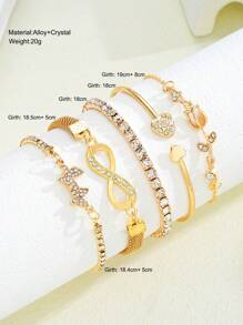 5pcs Fashionable Minimalist Elegant Butterfly, Heart, Flower, Tulip Rhinestone Bangle Bracelet Set, Suitable For Holiday, Party, Date, Gift, Daily Wear
