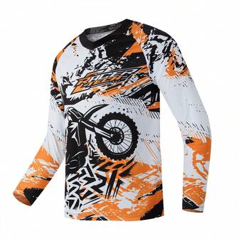 TELEYI Team RAC Motocross Racing Jersey, Polyester 100% Breathable Moisture-Wicking Long Sleeve V-Neck Top With Raglan Sleeves For Cycling, Hiking & Outdoor Activities - Laser Cut Print Design, Motorcycle Riding Gear