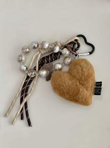 Yogodlns Pendentif en forme de cœur Maillard, accessoire porte-clés d'amour doux, tressage artisanal, cadeau de voyage, de vacances, de Noël, breloque de sac à la mode Y2K, convient pour les jeunes garçons, les jeunes filles, les étudiants, cadeau de la Saint-Valentin