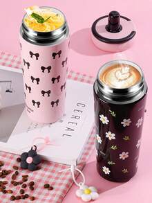 1个720毫升/25.34盎司不锈钢带盖吸管杯，美观大方，大容量便携水杯，便携式旅行咖啡杯，外观时尚便携水杯，可爱少女款，旅行杯，防漏保温水瓶，便携式水杯，保温水壶，泡茶水杯 - 彩色 - 查看 4