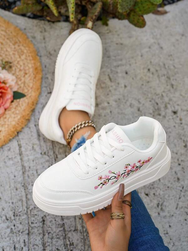 New Women Embroidered Casual Sneakers, Fashion Versatile Lightweight Comfortable Shoes, Suitable For All Seasons