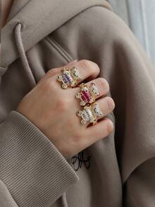 1 Peça Anel Pingente de Urso Cartoon Fofo e Cintilante - Joia Animal Requintada - Para Meninas - Presente Perfeito para Amigos