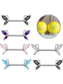 1pc Fashionable Minimalist Butterfly Shaped Nipple Ring With Zirconia Stones, Multi-Color Sexy Body Piercing Jewelry For Women