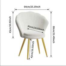 Ensemble de 1 fauteuil en velours coque en velours doux en velours avec pieds en métal doré pour salon, chambre, coiffeuse - Blanc - Voir 4
