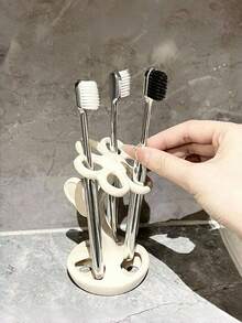 Juego de organizador de baño de cerámica - Soporte decorativo para cepillos de dientes y maquillaje con 6 ranuras para lápices de cejas, lápices labiales y cosméticos - Estante de almacenamiento compacto para el tocador, artículos esenciales para dormitorio y útiles escolares