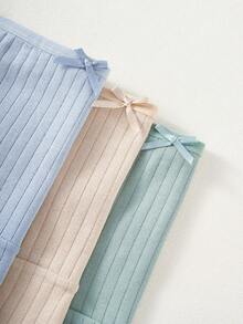 Pacote com 10 peças de calcinhas esportivas casuais básicas e confortáveis, com laço de cor sólida e listras verticais em espiral para meninas - Branco - Ver 6