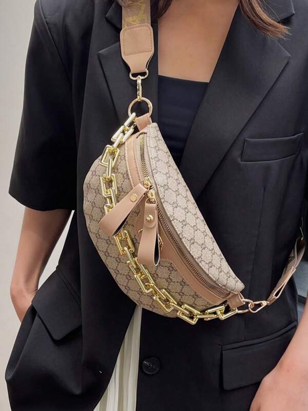 حقيبة نسائية كاجوال عصرية جديدة، حقيبة خصر مرتبطة بسلسلة أكريليك، حقيبة صدر بنمط تمساح متنوع، هدية عيد الميلاد، أحمر عيد الميلاد