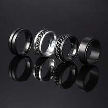 6 Pcs 6/8 MM Black Spinner Rings For Men Women Stainless Steel Fidget Ring Anxiety Stress Relieving Cool Chain Fashion Ring Set Wedding Promise Band Rings Size 7-13-HOME - 7 - 查看 2
