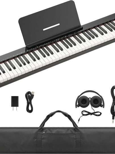 Teclado de piano de 88 teclas semipesado,Piano Teclado 88 Teclas Semi-weighted,Full Size Electric Keyboard para Principiantes,Incluye Pedal Sustain, Audífonos, Bolsa,Bluetooth/USB MIDI