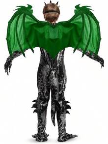 Halloween Kid Dragon Costume, Boys Dragon Wings, Tail And Mask Set For Halloween Dress Up - Green - View 4