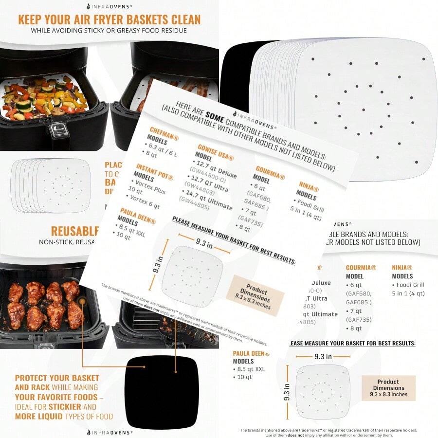 QWEAir Fryer Perforated Parchment Paper Liners Compatible With Philips NuWave® Brio Chefman Secura Black Decker +More Bundle Set Of 100 Sheets + Baking Accessories By XXXL - XXXL93x93 - View 1