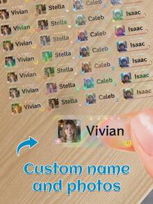 60pcs Customize Photo Personalized Name Stickers, Customizable Class Transparent Waterproof PVC Stickers, Self-Adhesive Labels, Perfect Learning Supplies For Holiday Office Innovation And Handicraft Challenges Adhesive Exquisite, Cute, Adorable, Colorful, Cartoon Custom, Personalized, Unique Ideal Gifts For Him Her, Family, Friends, Son, Daughter, School Students, Kids For Children's Day, For Birthdays School, Home, Multi-Functional, For Father's Day, For Graduation, For Weddings, For Housewarming,Warm Ambience,Winter Grace