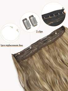 隐形钢丝接发，浅灰棕色带挑染，自然波浪卷发片，女士合成接发，夹式接发片 - 間色 - 查看 5