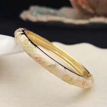 1 pieza Brazalete de estilo bohemio dorado con esmalte floral, adecuado para mujeres y niñas (Debido al esmalte, el color puede variar ligeramente bajo diferentes iluminaciones)