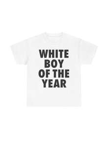 WHITE BOY OF THE YEAR SHIRT - Man Teenwear Oversized Tshirt Streetwear Casual Classic Cotton Shortsleeve - 白色 - 查看 1