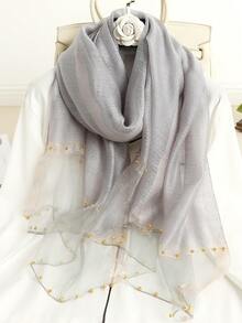 1pc Women Black Solid Faux Pearl Beaded Mulberry Silk & Wool Blend Warm Shawl, Elegant Pearl Double Row Scarf Suitable For Men/Women, Spring/Summer Travel Sun Protection, Autumn/Winter Warm Shawl Decor Accessory, Gift For Friends And Family - Black - View 15