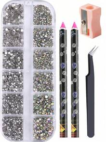Conjunto de strass de cristal superbrilhante, tecido, arte de unhas e decoração de fantasias - joias de resina de alta reflexão, perfeito para designers de moda, cosplayers e estilistas de noivas, ótimo para presentes de Natal e Halloween, suprimentos para unhas à prova d'água e hipoalergênicos, pingentes para unhas - Multicolorido - Ver 1