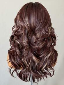 女士多层假发，带刘海，18 英寸红色合成蕾丝前部假发，适合日常使用，13x5x1.5 英寸 T 型假发，渐变棕色非洲式假发