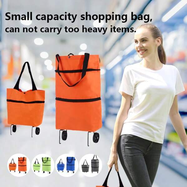 2 In 1 Foldable Shopping Bag With Wheels Folding ,Shopping Trolley Tote Bag On Wheels Collapsible Shopping Cart Bags Reusable Grocery Bags,Suitable For Daily Family Shopping, Oxford Cloth Bag,Multiple Color Options Available,Mother's Day Gifts. Summer Cooling,Beach,Travel