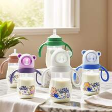 1个330ml超可爱太空熊造型大容量吸管杯奶瓶，PPSU防摔奶瓶杯不含BPA，泰迪熊手柄可悬挂，设计可爱实用，宽口径吸管杯，易拆卸，干净卫生 - 彩色 - 查看 3
