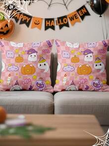 1/2/4pcs Cute Ghost Pillow Cover, Halloween Cushion Cover, Spooky Halloween Bedding Decor, Soft Accent Cushion Case, Single‑Sided, Without Insert, Zipper Closure, For Sofa, Bedroom Living Room, Halloween Party, Soft And Breathable, Home Textile - Multicolor - View 1