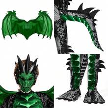 Halloween Kid Dragon Costume, Boys Dragon Wings, Tail And Mask Set For Halloween Dress Up - Green - View 5