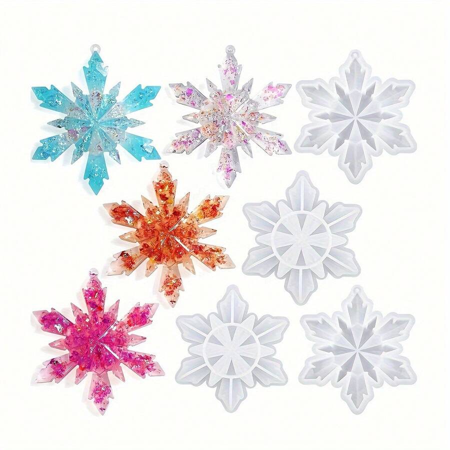 4pcs Christmas Resin Molds - 4 Large Snowflake Tree Resin Molds, Christmas Decor Resin Molds, Suitable For Christmas Winter Decoration. Home Decor Hanging Ornaments. Silicone Molds, Epoxy Resin Molds, DIY Molds, Great DIY Gift For Yourself, Family And Friends