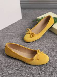 European & American Fashion Ballet Flats For Women, Woven Bow Round Toe Soft Leather Soft Sole Comfortable Slip-On Shoes