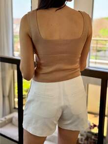 SQUARE TANK TOP SUMMER KNITTED WOMEN'S FASHION - 米色 - 查看 2
