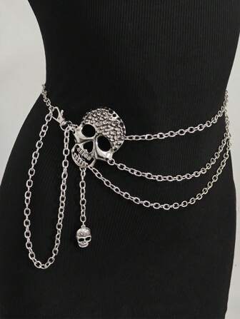 1pc Women's Plus Size Skull Chain With Spikes - This Multi-Layer Necklace Features A Skull Design, With A Punk/Hip-Hop Style. Suitable For Party Celebrations Or As A Holiday Gift. Unisex. Can Also Be Worn As A Daily Accessory.