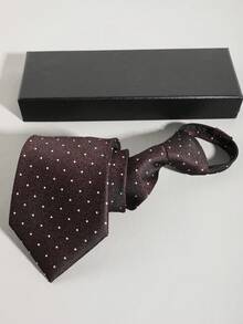 1 件男士时尚波尔卡圆点拉链领带，酒红色/海军蓝/卡其色/棕色，方便的领带选择